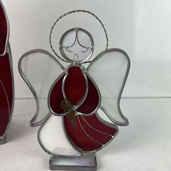 Vintage Stained Glass Angel Pair Artist Signed Cathy Holiday Christmas Religious - Picture 2 of 10